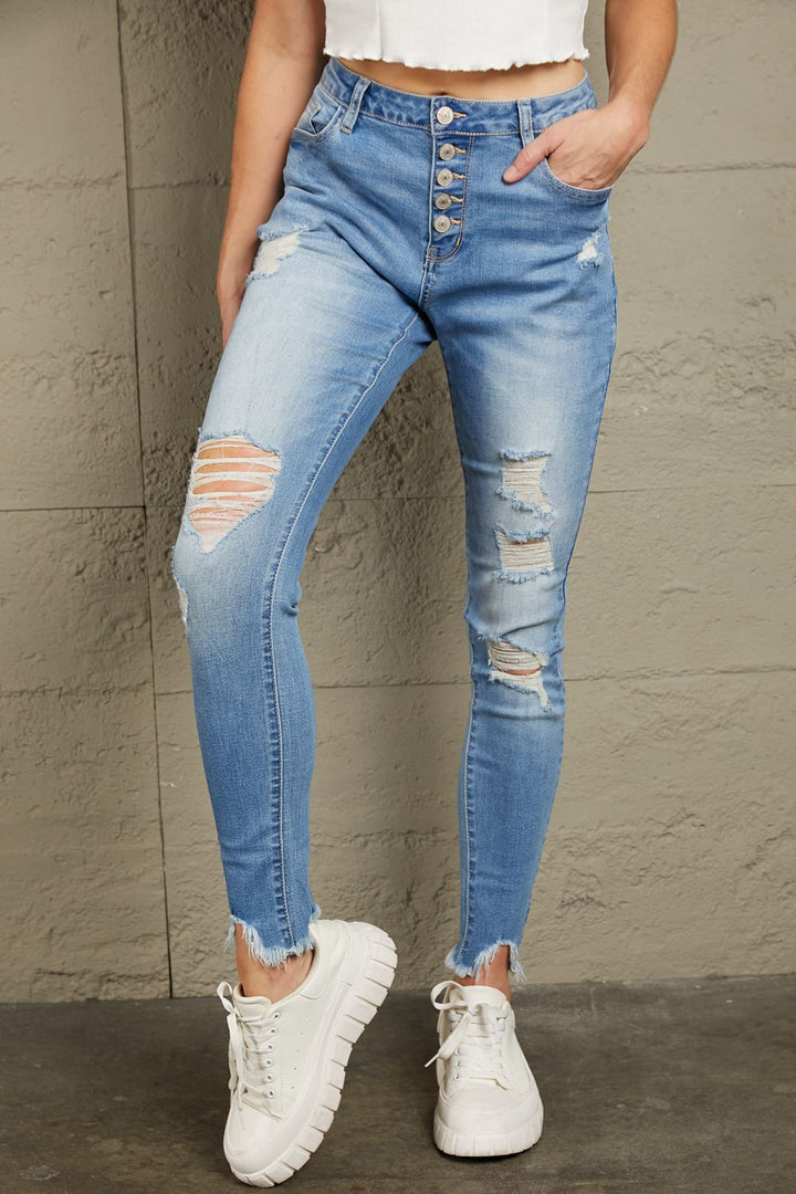 Stilla | Knap Front Slidt Ankellang Slank Jeans