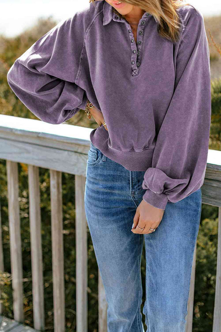 Stilla | Snap Krave Lantern Ærme Sweatshirt