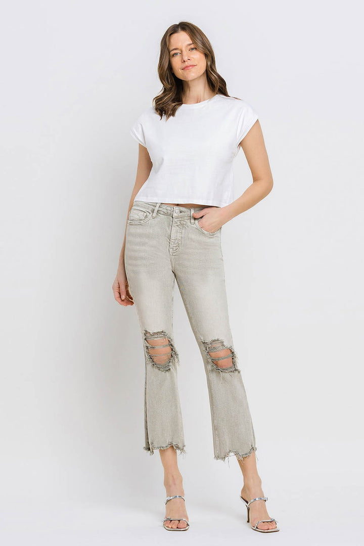 Stilla | Distressed Raw Hem Cropped Flare Jeans