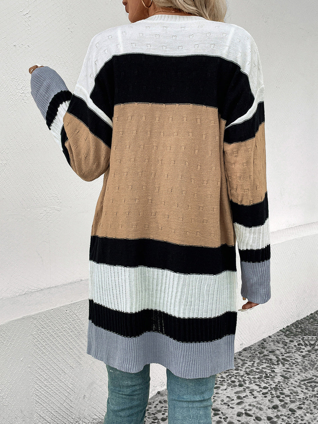 Stilla | Farveblok Åben Front Drop Shoulder Cardigan