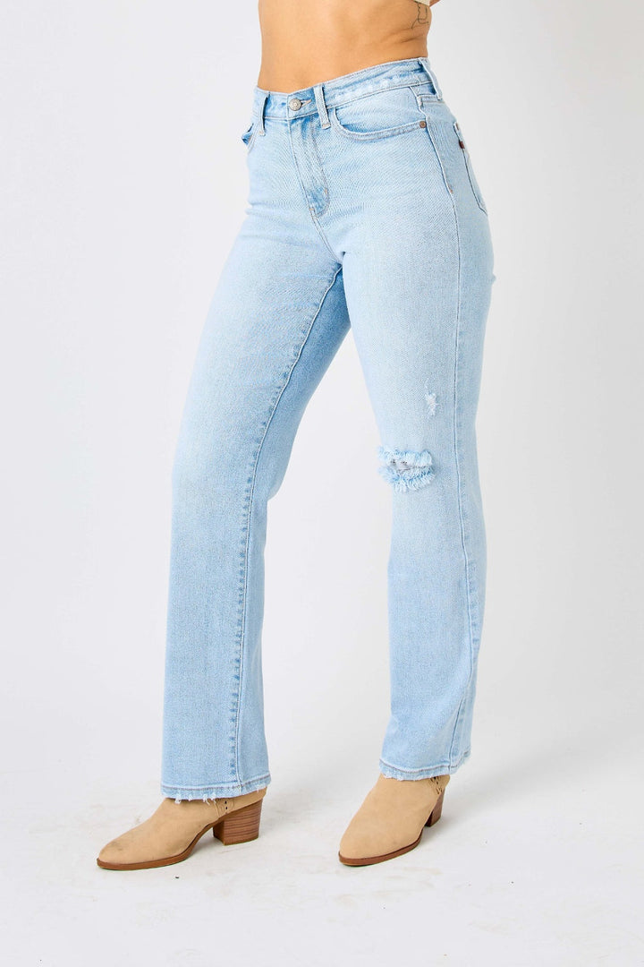 Stilla | Blå Full Size Høj Talje Distressed Straight Jeans