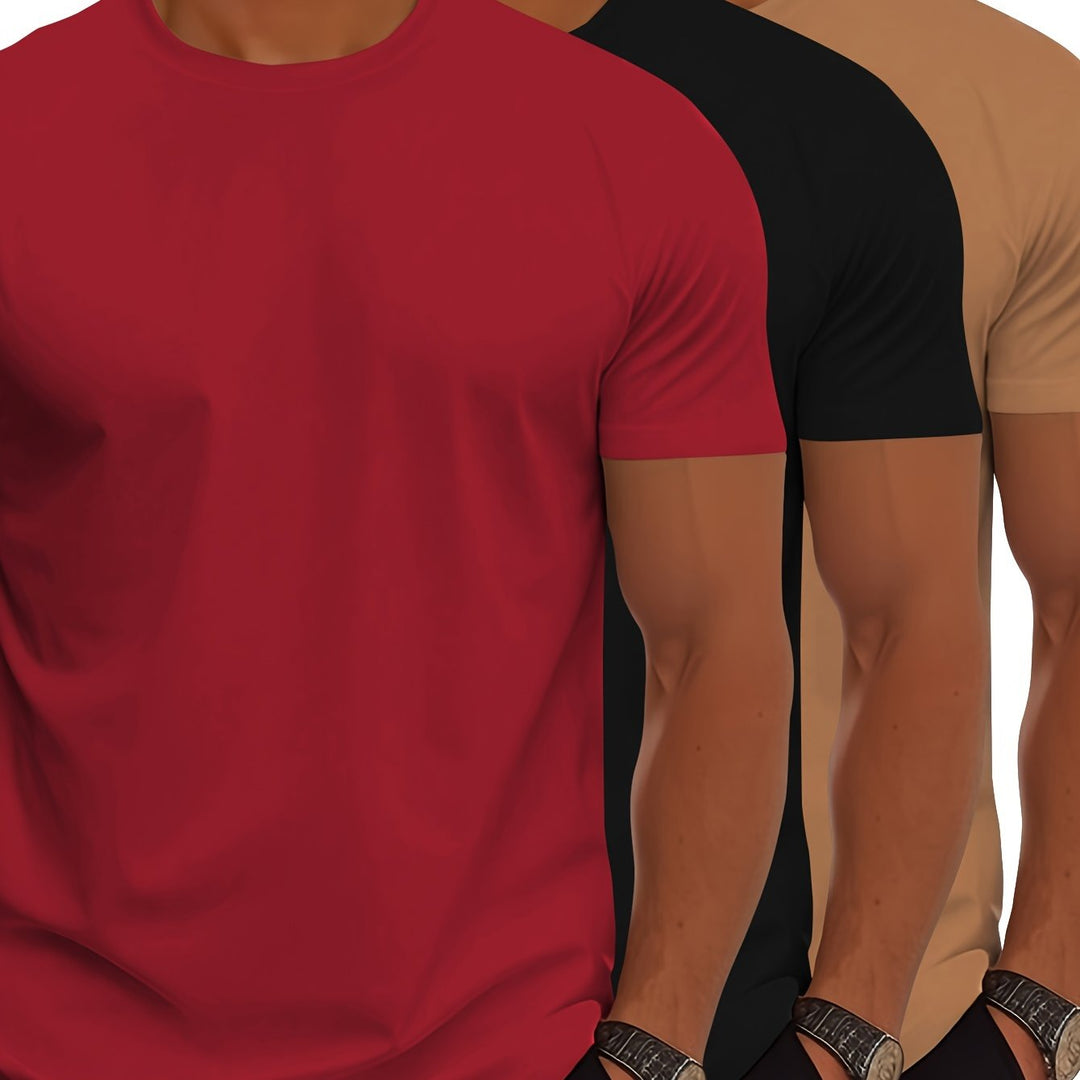 Skovae | 3Er Pack Herre T-shirts med Korte Ærmer, Sommerlige Ensfarvede Farver