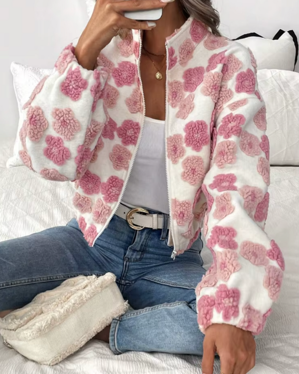 Stilla | Cozy Fleecejakke med Candy Blomstermønster