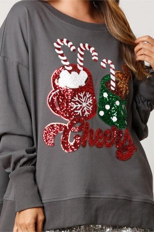 Stilla | Julegodter Tasse Pailletter Casual Løs Sweatshirt