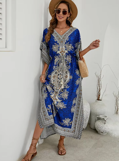 Stilla | Boho kjole med V-udskæring og korte ærmer