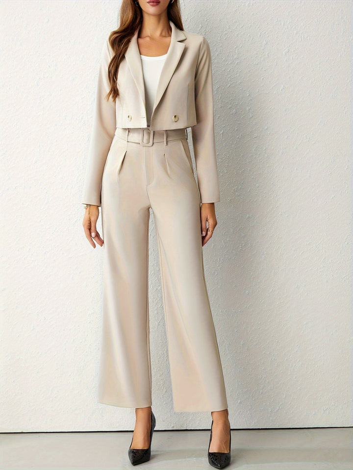 Stilla | Elegante Beige Reversblå Jakke Og Bukser Med Lige Ben