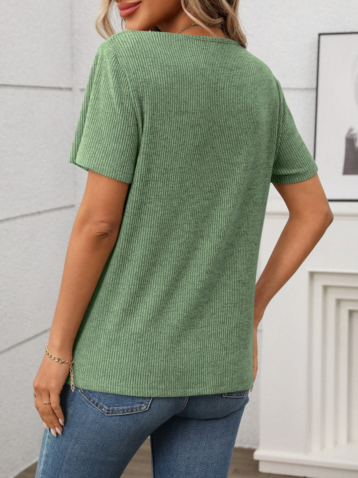 Skovae | Ribbet V-hals Kortærmet T-shirt