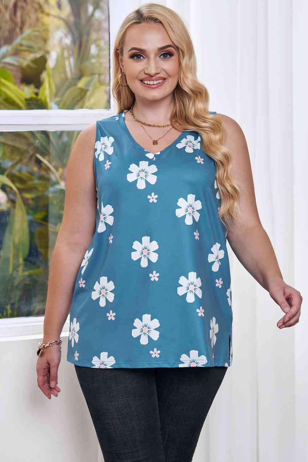 Stilla | Plus Size Printed V-hals Tank
