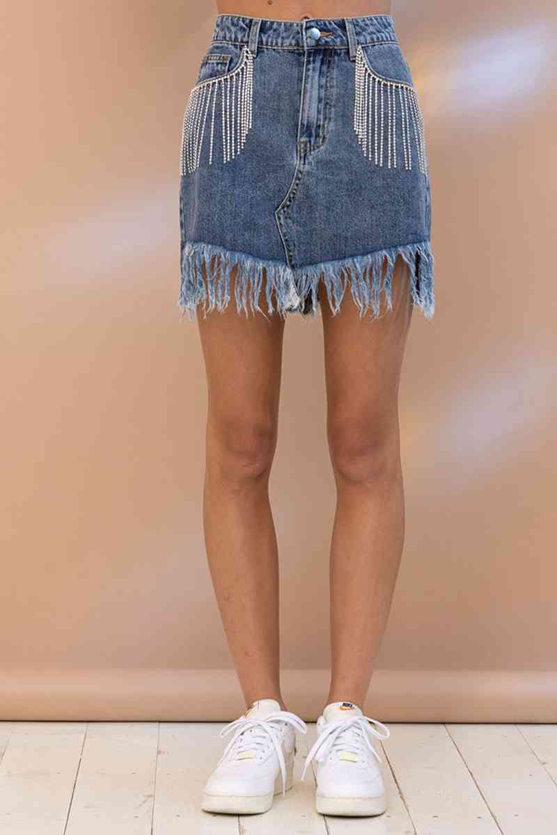 Stilla | Frynse Denim Nederdel