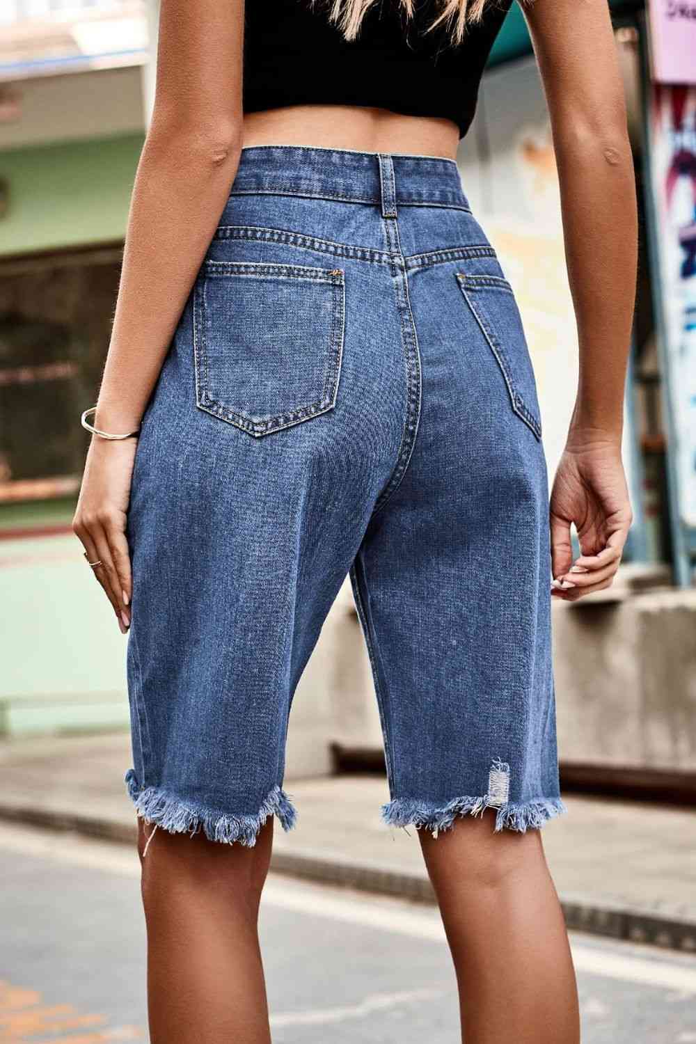 Stilla | Hem Høj Talje Denim Shorts Med Lommer