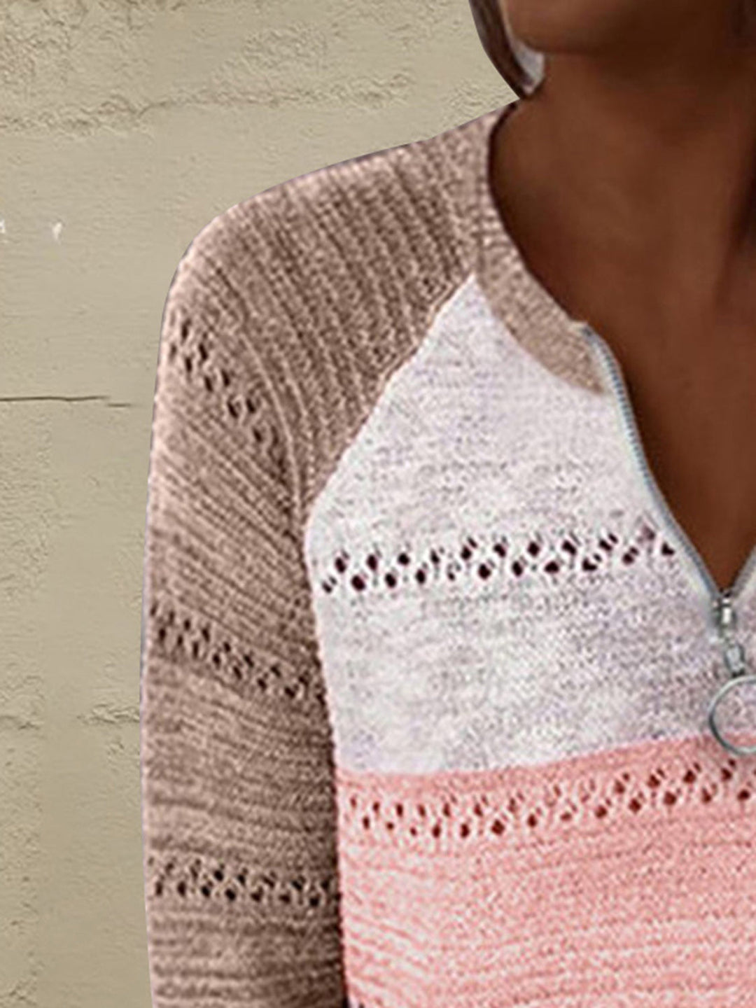 Stilla | Størrelse Farveblok Halv Lynlås Sweater