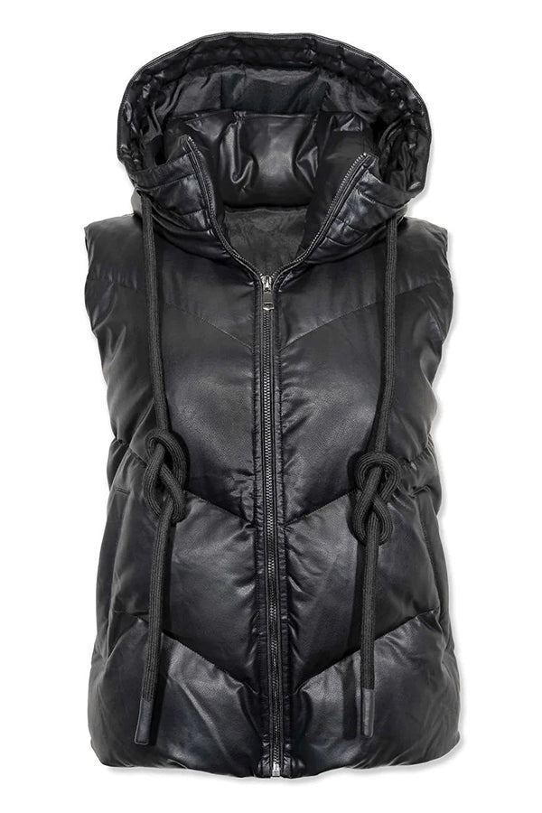 Stilla | Eliza Pocketed Hættetrøje Faux Læder Puffer Vest