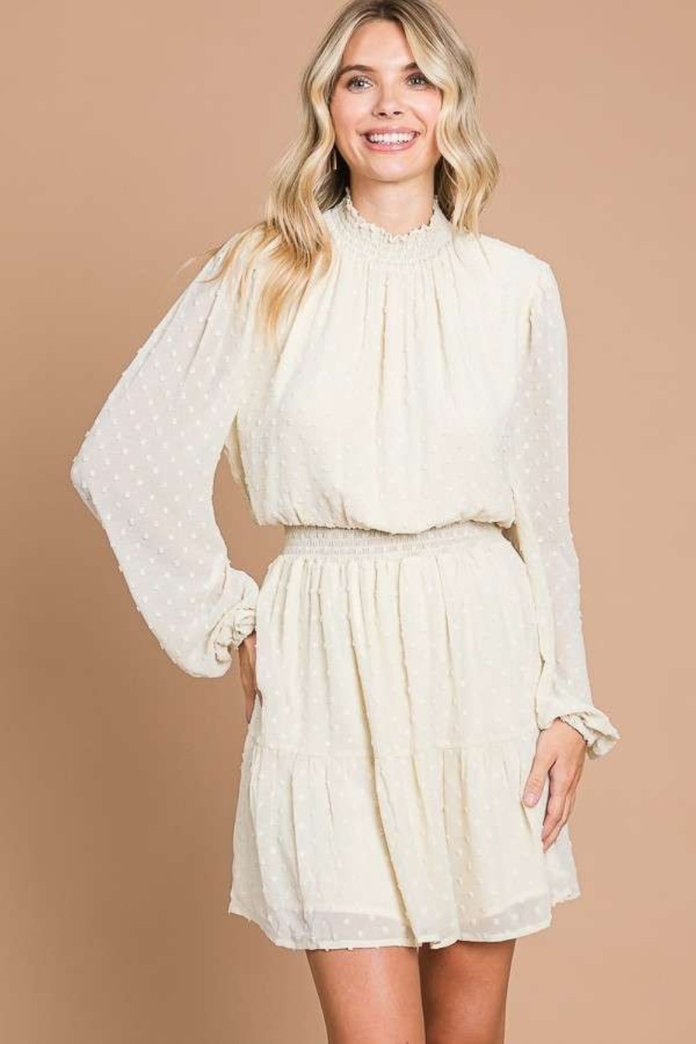 Stilla | Code Swiss Dot Smock Neck Mini Kjole med Lommer
