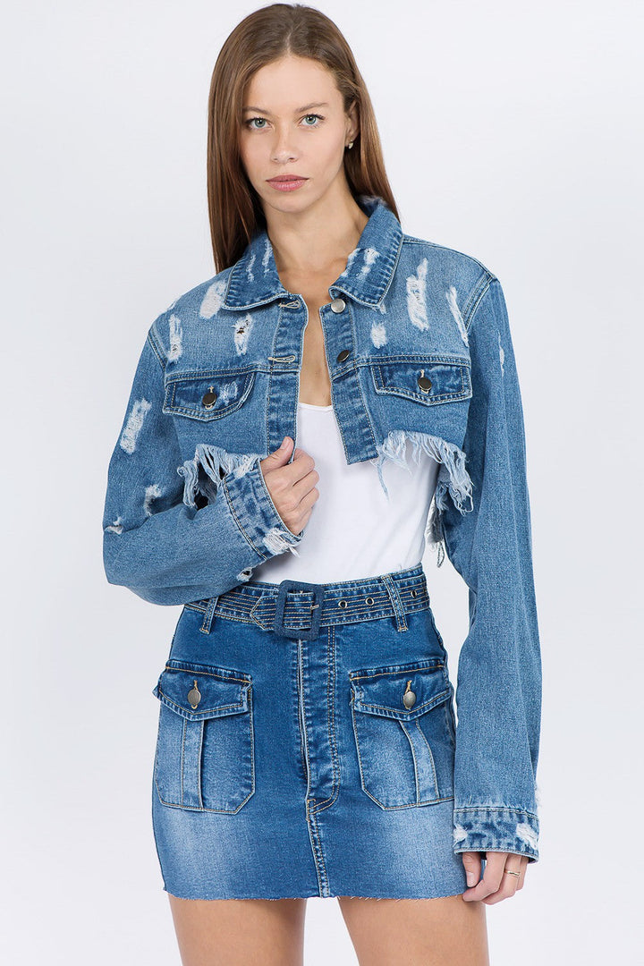 Stilla | Bazi Distressed Denim Jakke med Raflet Kant