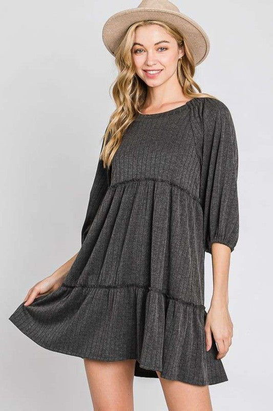 Stilla | Rib Casual Babydoll Lagdelt Kjole