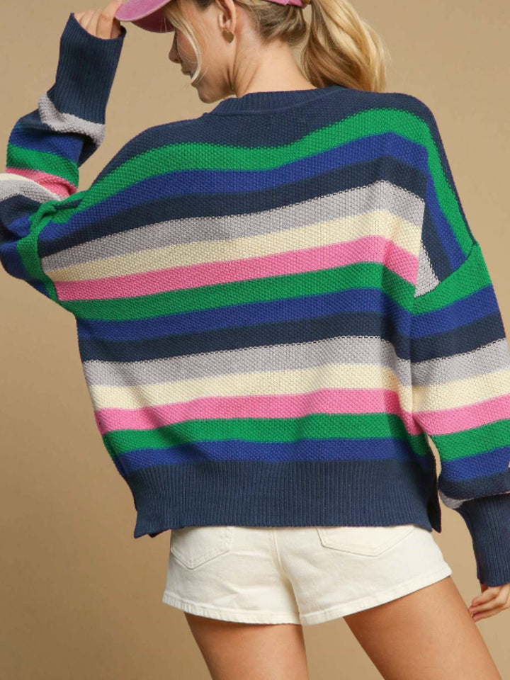 Stilla | Pullover med lange ærmer og rund hals med kontraststriber