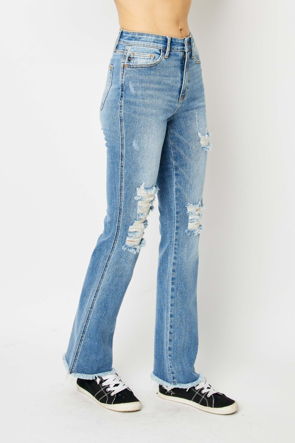 Stilla | Blå Størrelse Fuld Distressed Raw Hem Bootcut Jeans