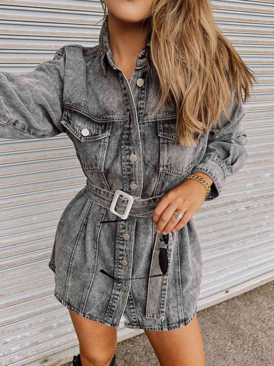 Stilla | Ærme Krave Denim Kjole