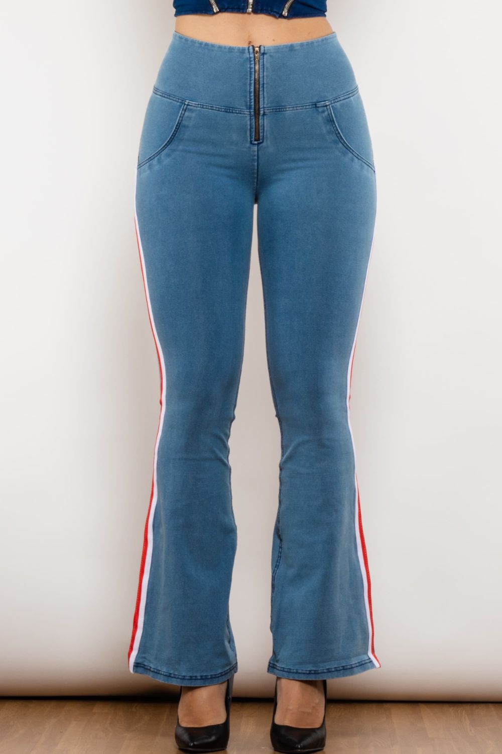 Stilla | Stribet Lynlås Lukning Bootcut Jeans