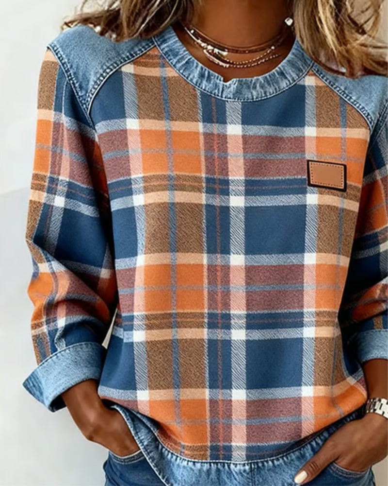 Stilla | Sweatshirt med ternet patchwork