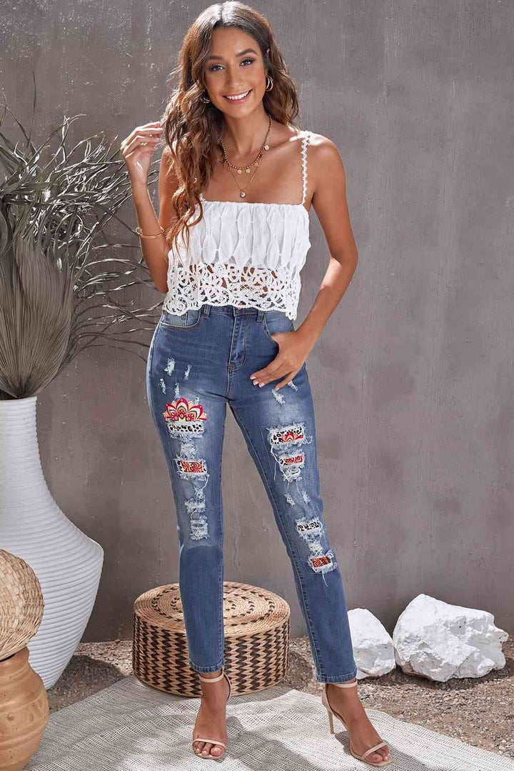 Stilla | Leopard Patch Ankel-lange Jeans