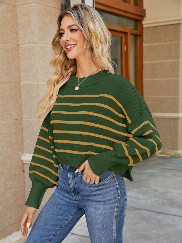 Stilla | V Hals Stribet Lanterne Ærme Sweater