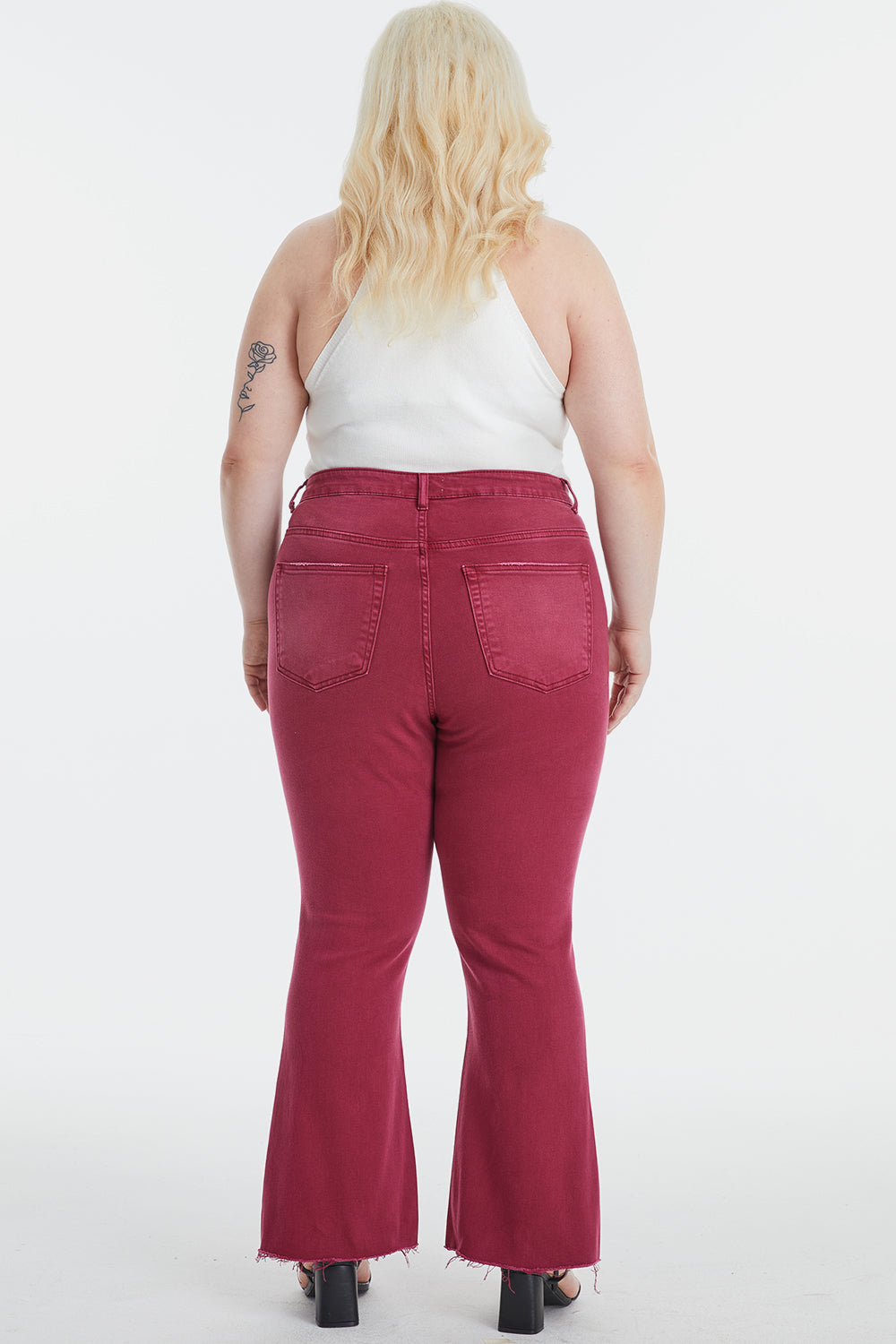 Stilla | Full Size Høj Talje Distressed Raw Hem Flare Jeans