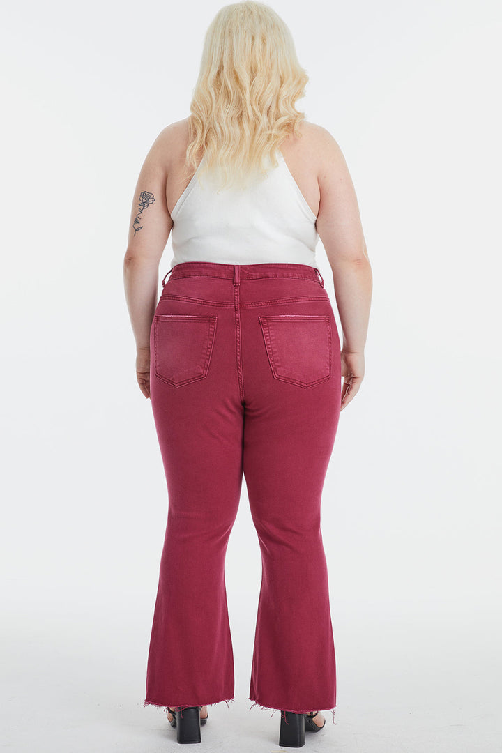 Stilla | Full Size Høj Talje Distressed Raw Hem Flare Jeans