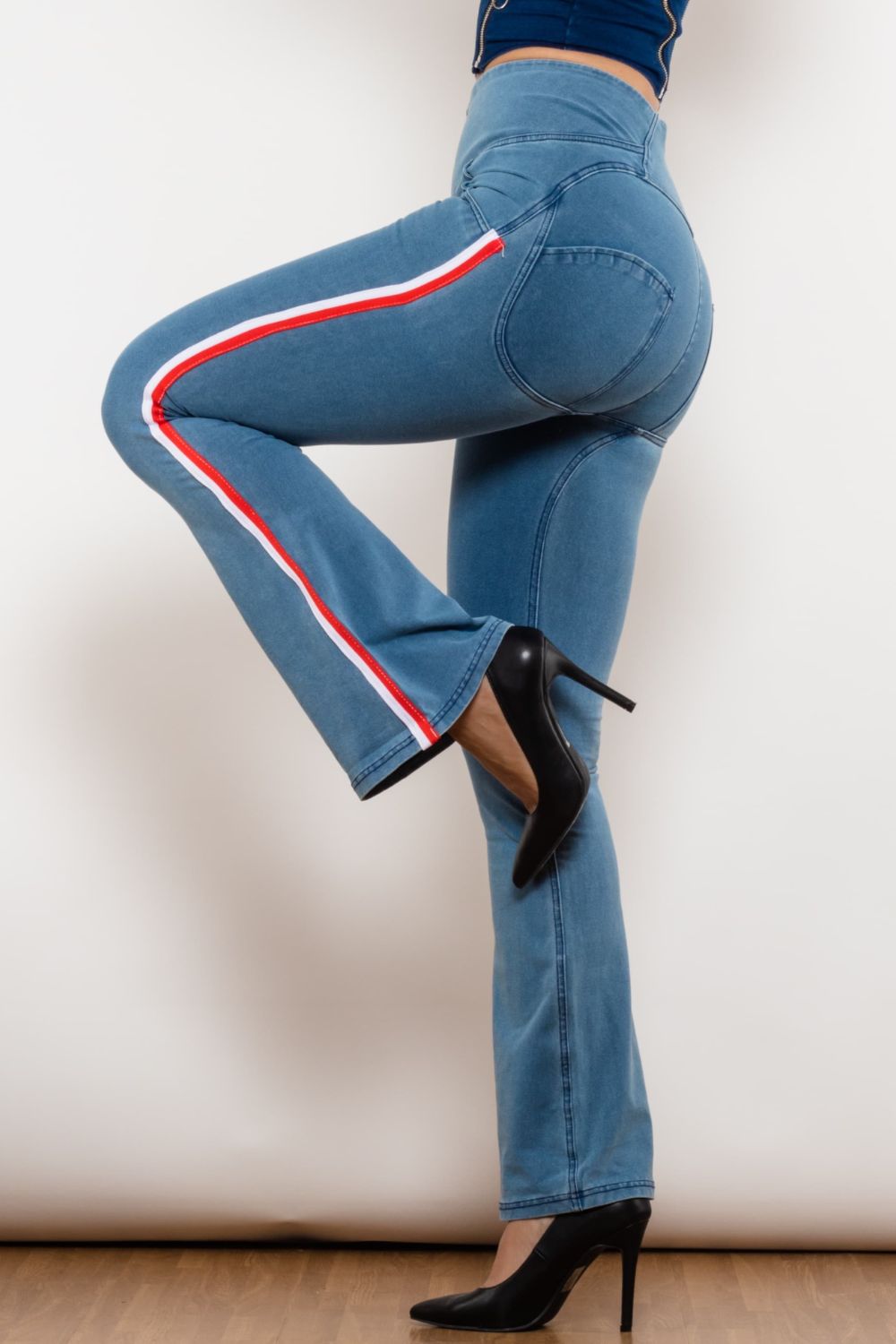 Stilla | Stripe Zip Closure Bootcut Jeans