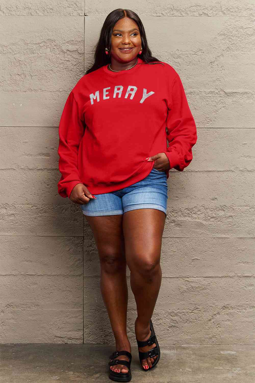 Stilla | Love Full Size Merry Graphic Sweatshirt