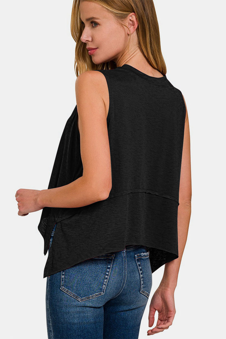 Stilla | Exposed Seam Slit Rund Hals Tank