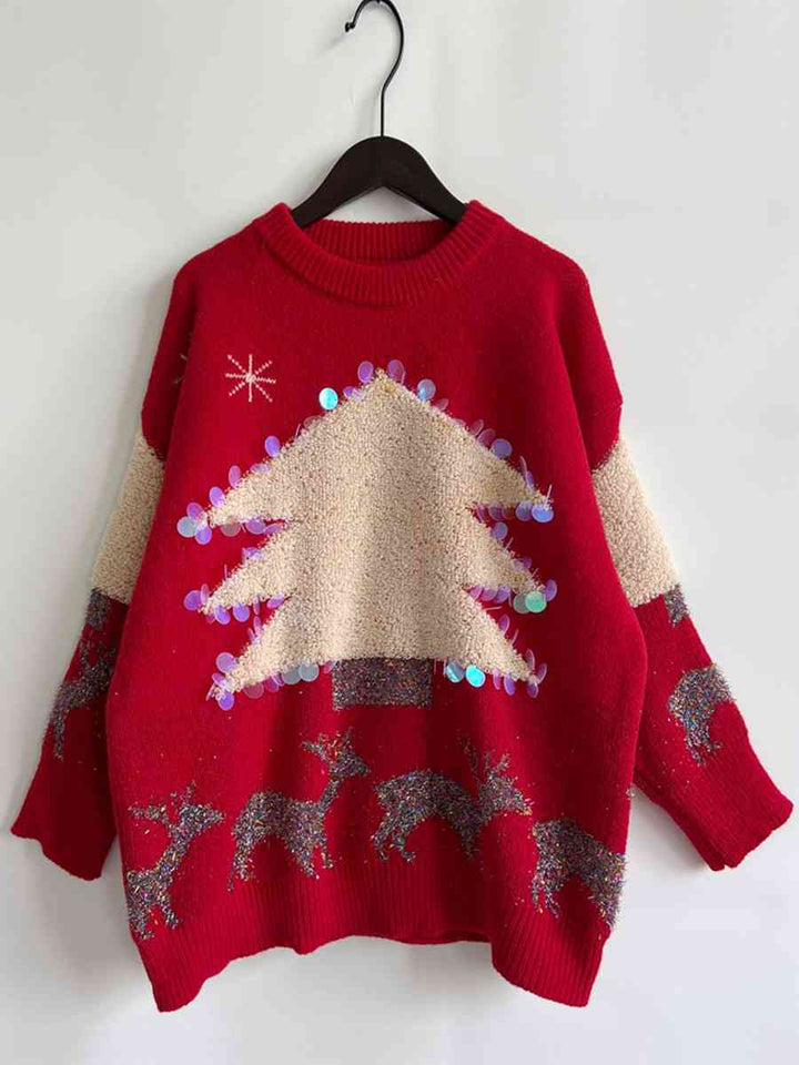 Stilla | Juletræ & Rensdyr Rund Hals Sweater