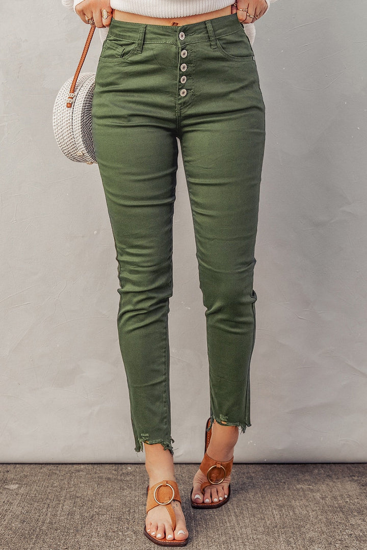 Stilla | Knap-åbning Kant Detalje Skinny Jeans