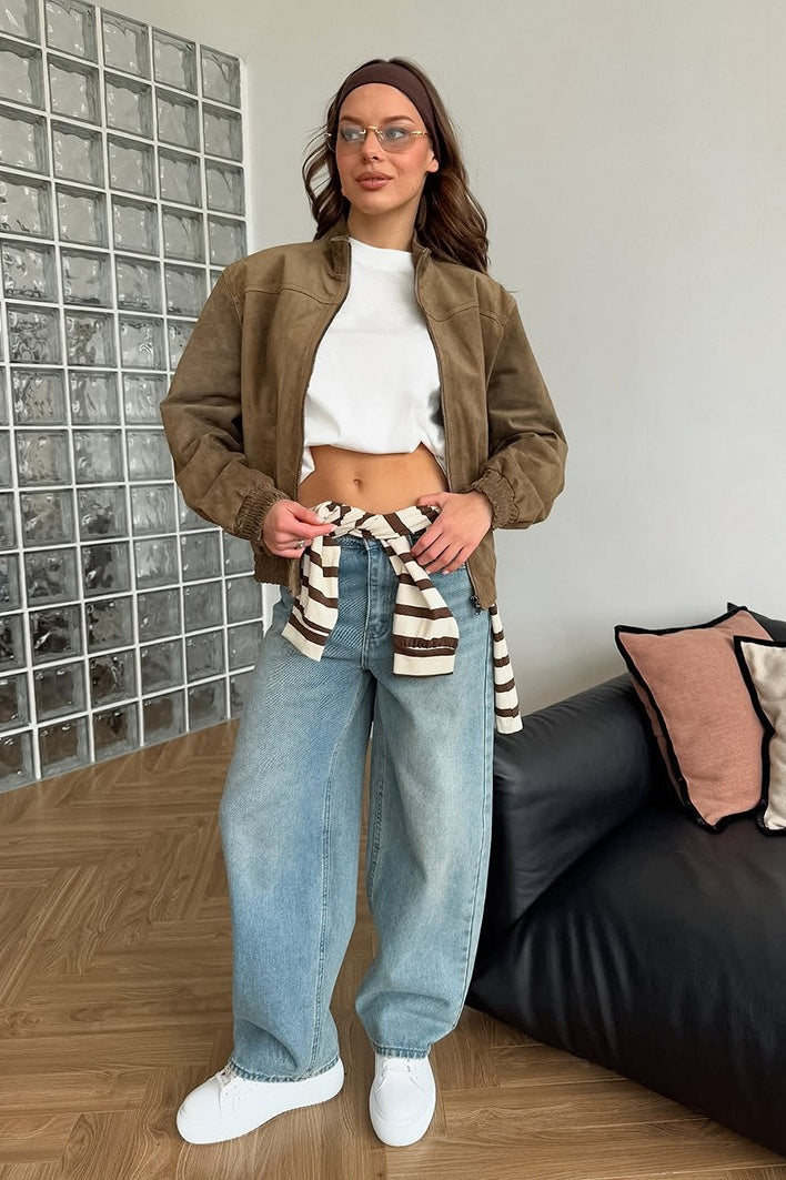Stilla | Vintage Suede Jakke med Stå-Krave til Stilfuld Lagdeling