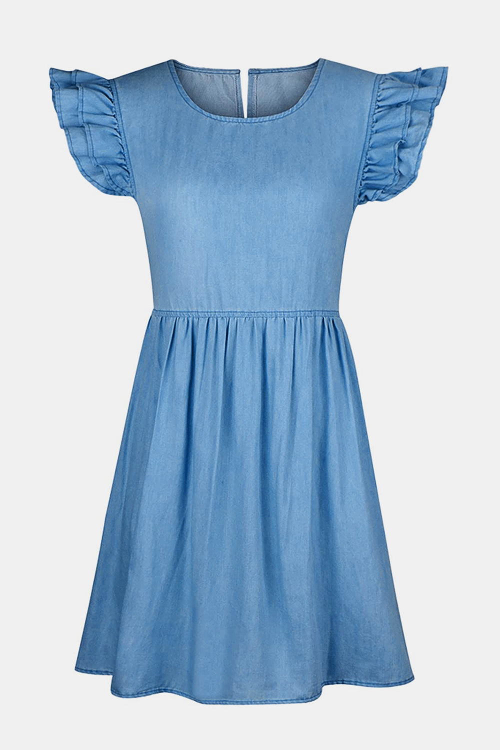 Stilla | Størrelse Ruffle Rund Hals Kappe Ærme Denim Kjole