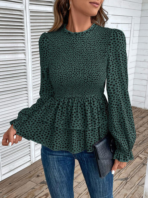 Stilla | Rund hals Smocket Flounceærme T-shirt