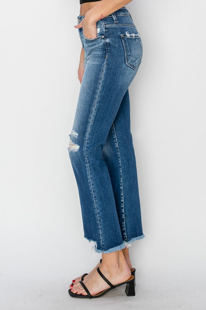 Stilla | Full Size Frayed Step Hem Ankle Straight Jeans