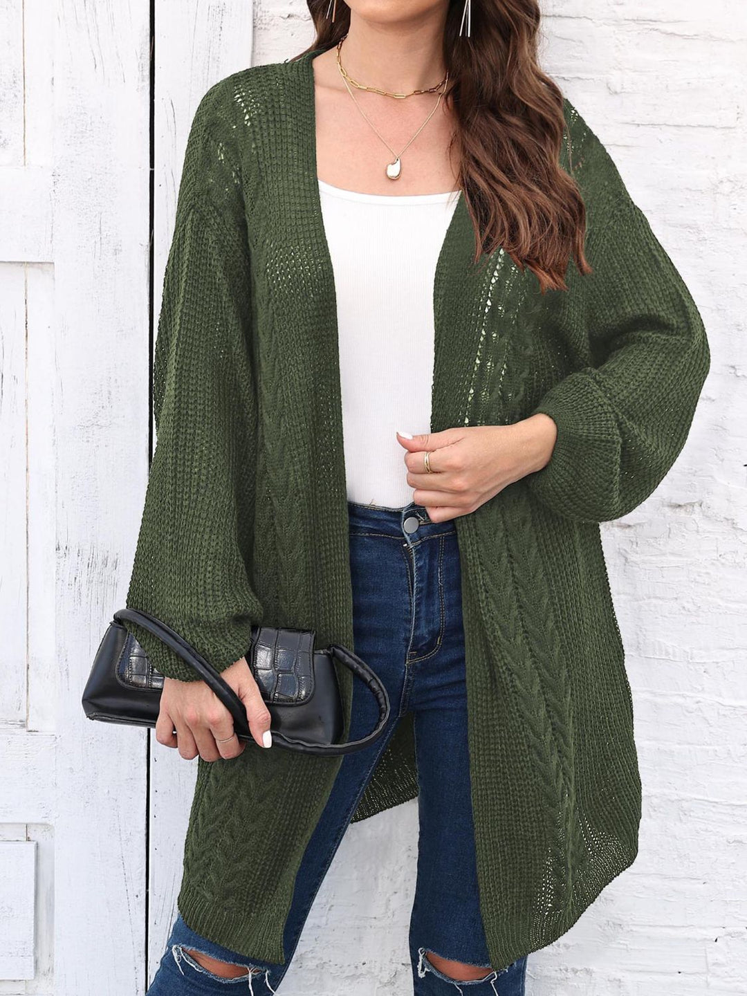 Stilla | Strik Åben Front Langærmet Cardigan