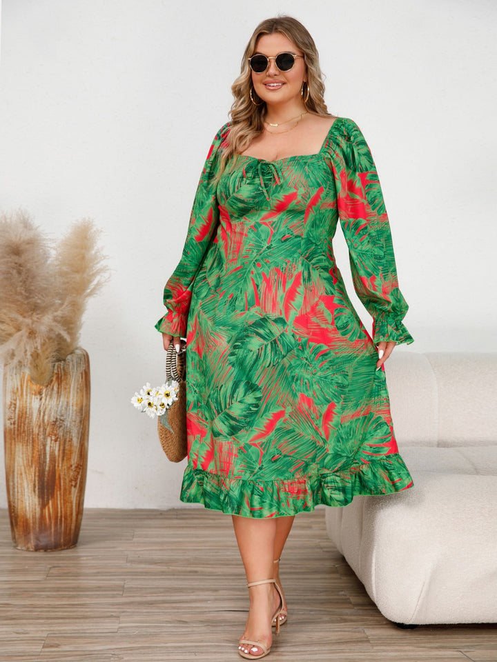 Stilla | Size Ruffled Square Neck Flounce Sleeve Dress