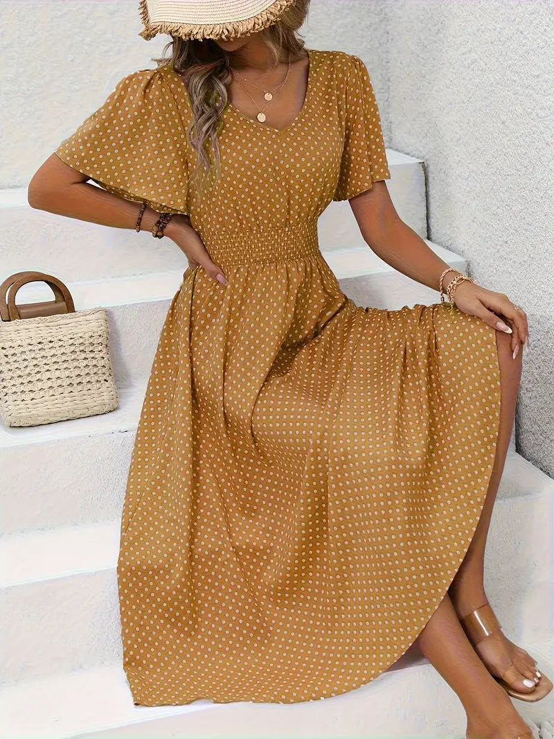 Stilla | Midi Polkadot Kjole Med Spids Udskæring Og Rynkede Ærmer Summer Look
