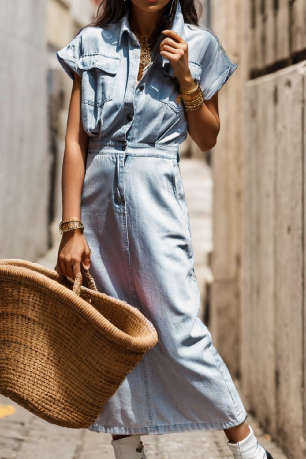Stilla | Lommehalvknap Denim Kjole