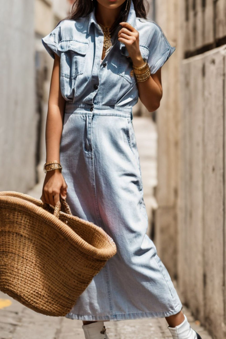 Stilla | Lommehalvknap Denim Kjole