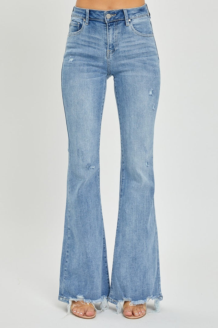 Stilla | Full Size Høj Talje Flared Jeans med Frayed Kant