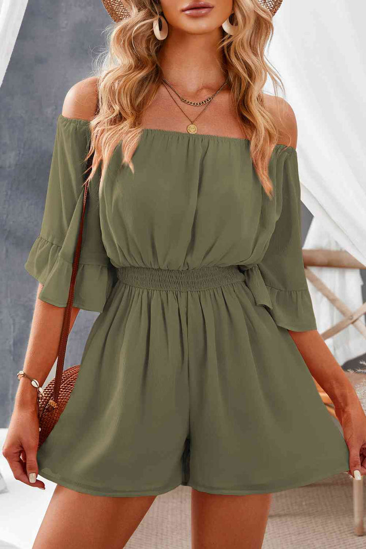 Stilla | Skulder Smocked Talje Flounce Ærme Romper
