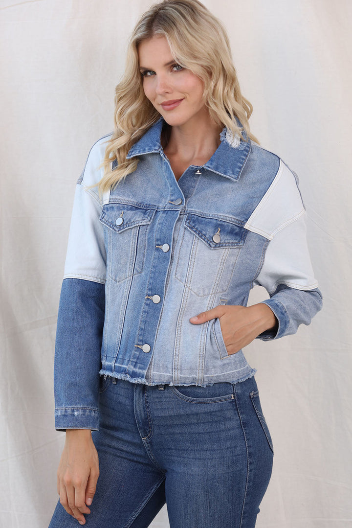 Stilla | Block Distressed Button Up Denim Jacket
