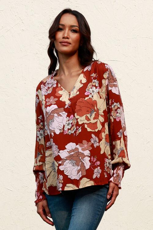 Stilla | V-hals Smocked Lantern Ærme Bluse