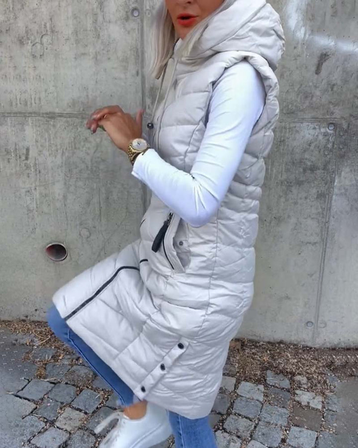 Stilla | Ærmeløs Casual Vatteret Jakke med Hætte og Lynlås
