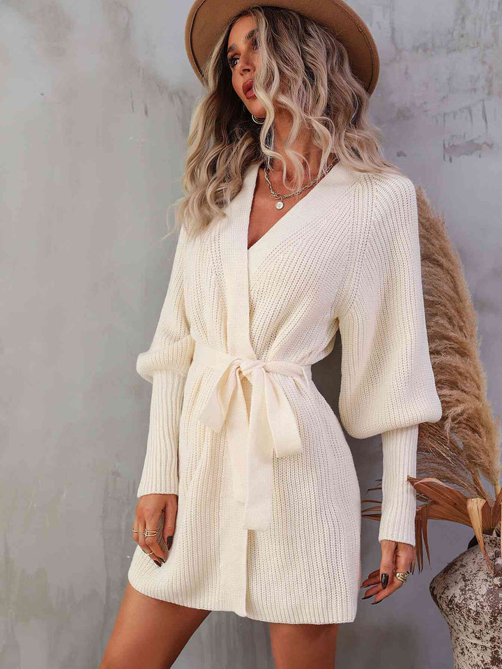 Stilla | Surplice Lantern Sleeve Wrap Sweater Kjole