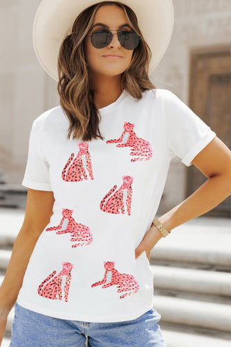 Stilla | Leopard Rund Hals Kort Ærmet T-Shirt
