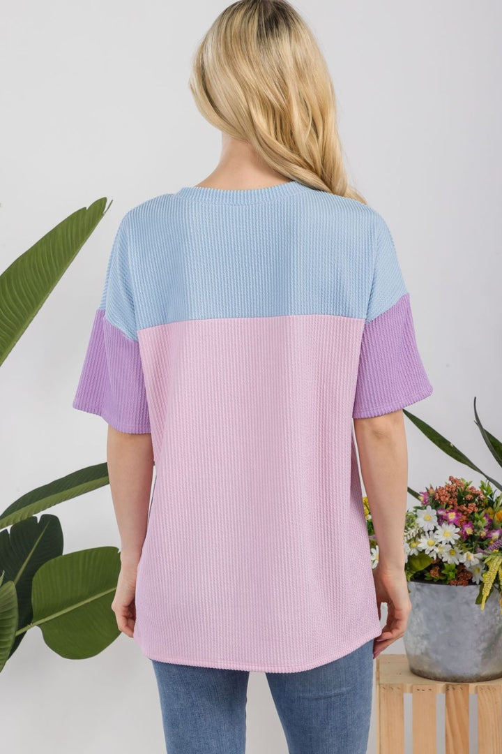 Stilla | Full Size Ribbed Color Block T-Shirt